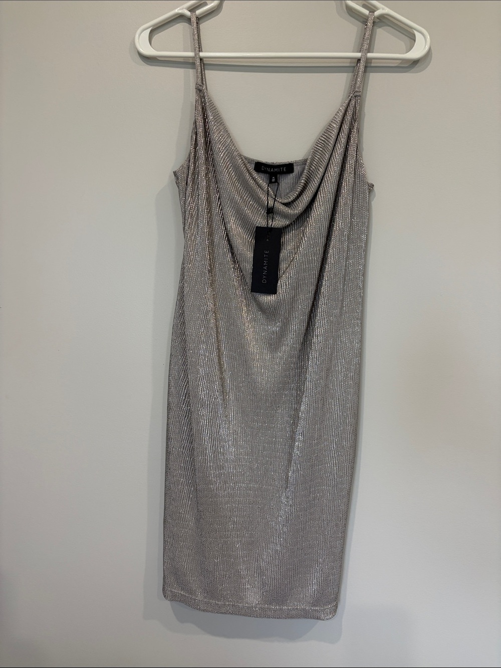 Dynamite Silver Shimmer Cowl Slip Mini Dress